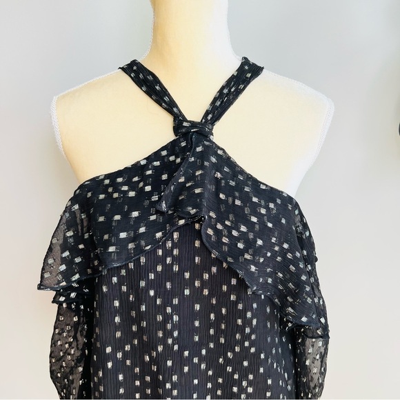 Revolve Saylor Metallic Black Lurex cold shoulder top - Picture 4 of 9